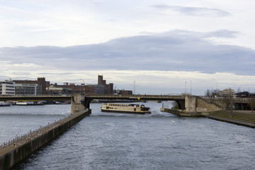 Mooring pleasure boat on the river in Maastricht, the Netherland