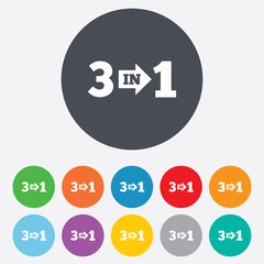 Three in one sign icon. 3 in 1 symbol with arrow