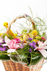 Beautiful flowers in a basket