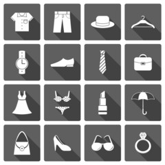 Clothes accessories shoes icons set