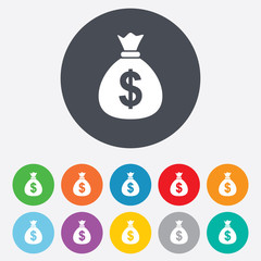 Money bag sign icon. Dollar USD currency.