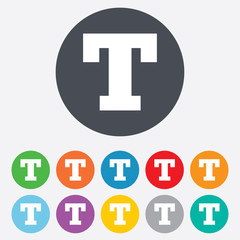 Text edit sign icon. Letter T button.