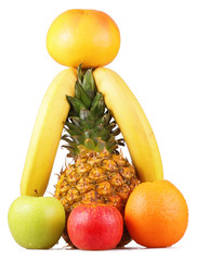 Various fruits arranged on a pure white background