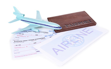 Airline tickets with passport isolated on white