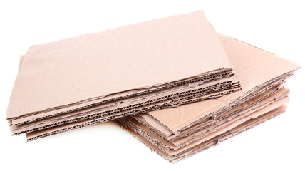Stack of cardboard for recycling isolated on white