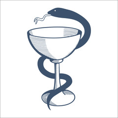 Medical health service emblem with goblet and snake.