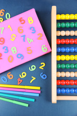 Colorful numbers, abacus, books and markers