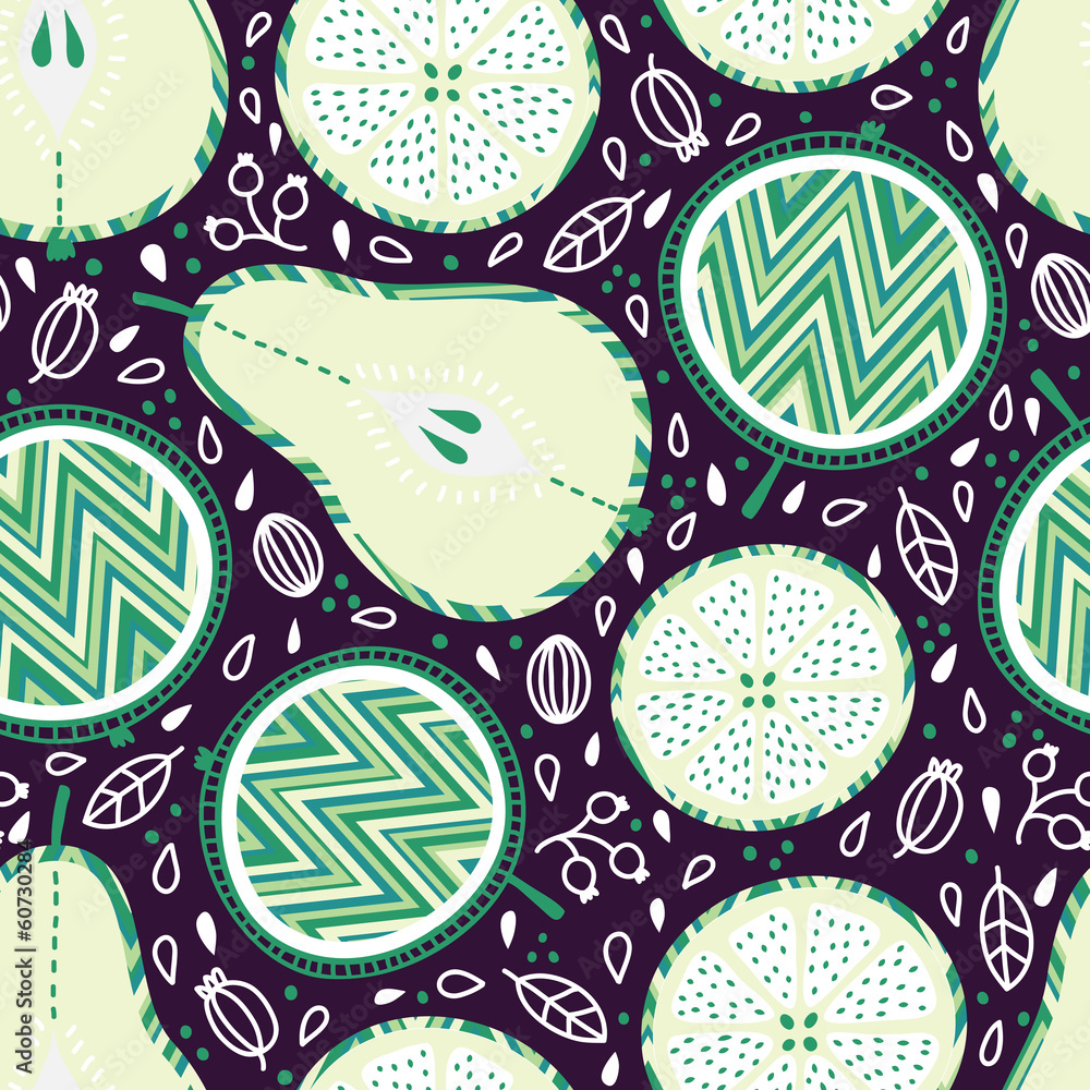 Poster abstract fruits seamless pattern