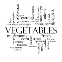 Vegetables Word Cloud Concept in black and white