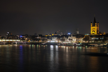 Night view of embankment in Cologne, Germany