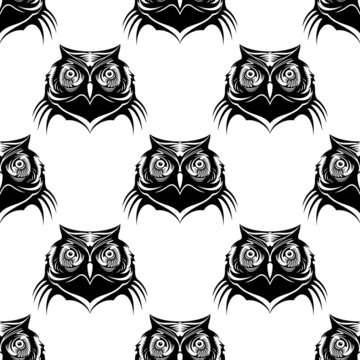 Seamless pattern illustration of an owl head
