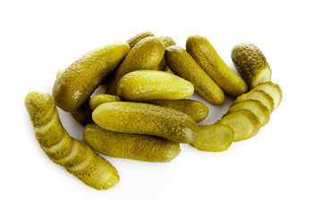 pickled cucumbers. Gherkins on a white background