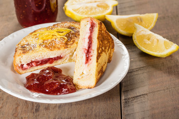 French toast stuffed with cream cheese and strawberry jelly