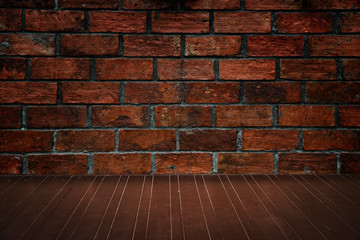 Wooden floor and brick wall