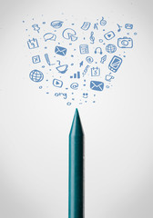 Crayon close-up with social media icons