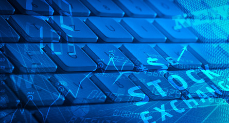 Keyboard with glowing business icons