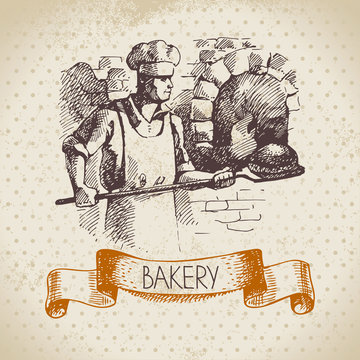 Bakery sketch background. Vintage hand drawn illustration