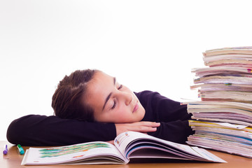 little cute girl do homeworks