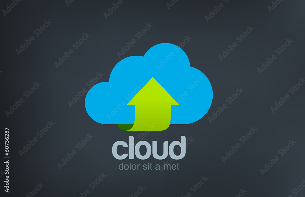 Poster logo cloud computing. data upload download icon