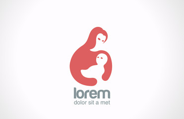 Mother and child Logo design template. Mom holds baby