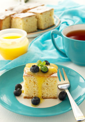 Sweet cake brownies (blondie) with macadamia nuts.