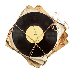 Stack of old vinyl records