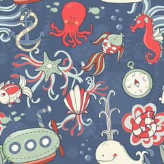 Underwater creatures seamless pattern © Yuzach
