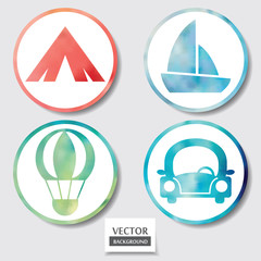 Set of four icons. Web and mobile apps circle watercolor button.