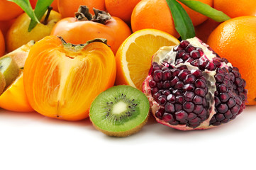 collection fruits on white