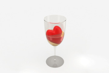 Red heart dug in wine glass