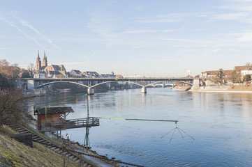 Basel, Altstadt, Rheinufer, Rhein, Fischer, Schifffahrt, Schweiz