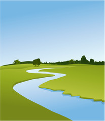 Naklejka premium Rural landscape with river