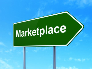 Advertising concept: Marketplace on road sign background