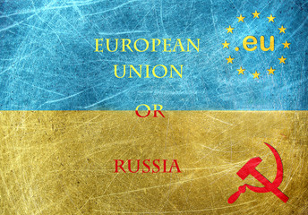 EU against Russia motif on the flag of Ukraine