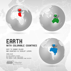 Globe with colorable countries - silver - Part two