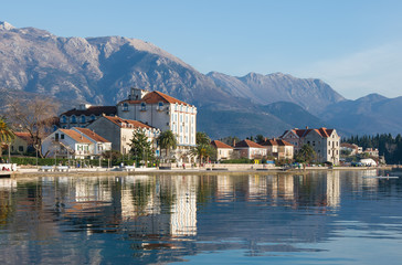 Fototapeta na wymiar Embankment of Tivat city, Montenegro