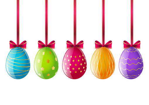 Set of Easter eggs with ribbons