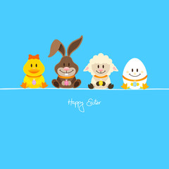 Duck, Bunny, Lamb & Egg With Eggs Blue