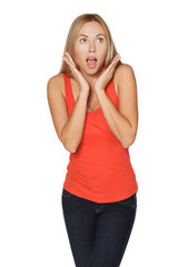 Portrait of a young girl. Surprise, joy.