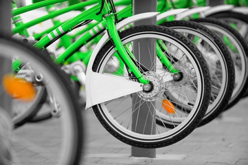 Fototapeta na wymiar Rent a green bicycle