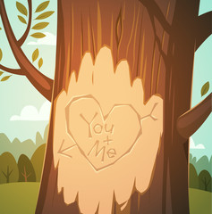 Carved heart in a tree. Valentine's Day Card.