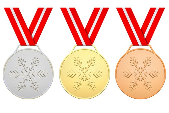 Medals with red white ribbons for Winter games