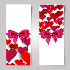 Valentines day. Abstract cards with paper hearts