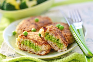 fish croquette with green pea