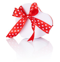 Heart Shaped Box Gift tied with ribbon with a bow Isolated on wh