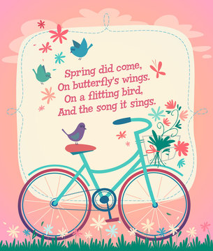 Bicycle on the spring field. Vector illustration.