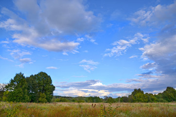 Autumn landscape with low clouds