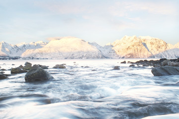 Obraz premium Winter fjords landscape, captured in northern Norway