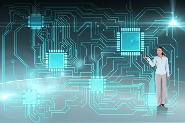 Composite image of businesswoman presenting