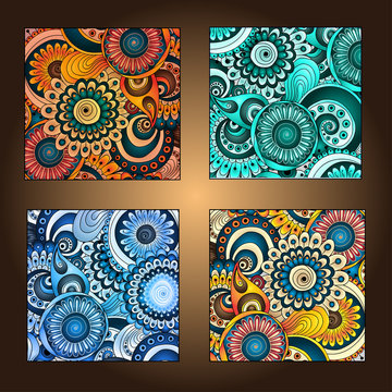 Set of four decorative ornamental ethnic cards in vector